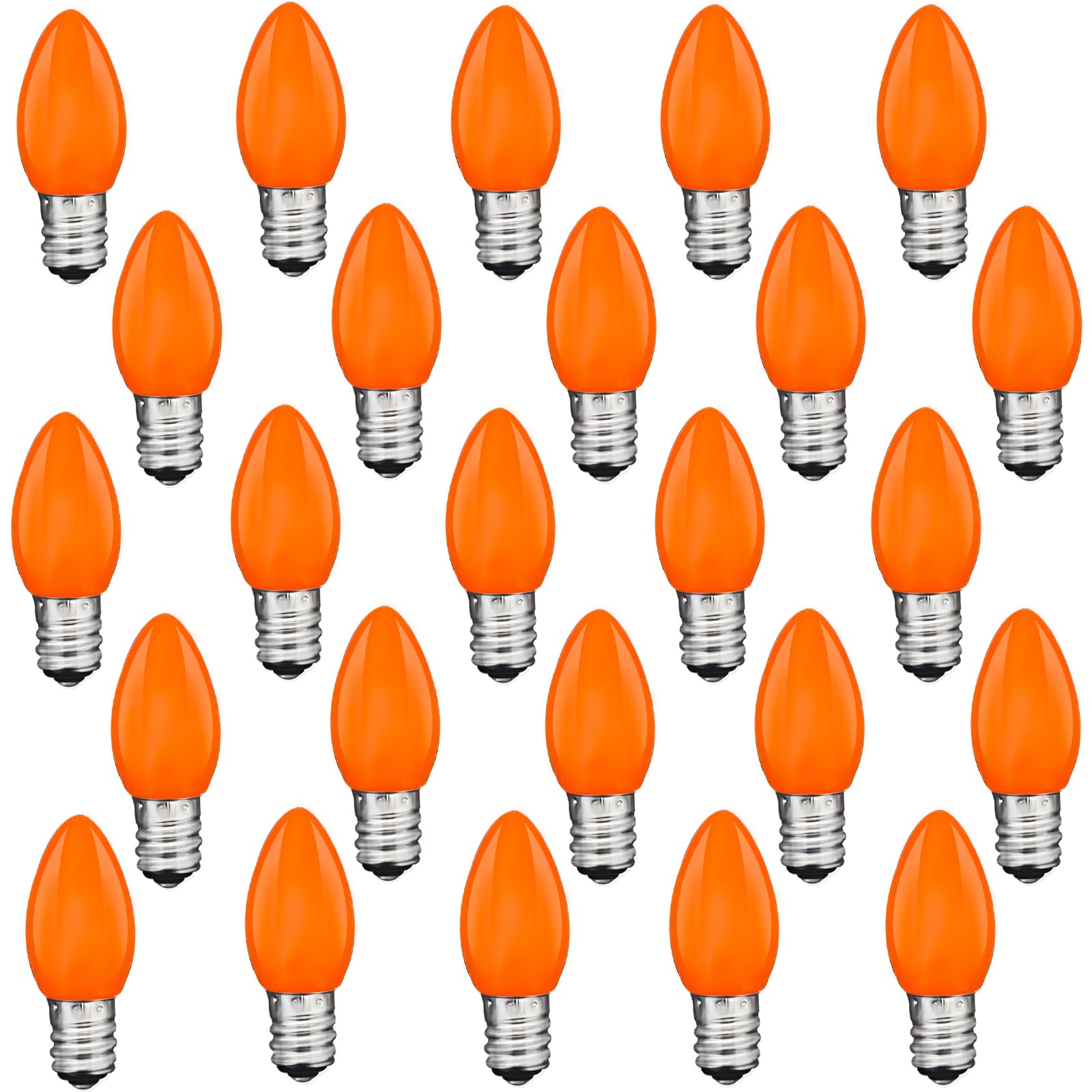 25 Pack C7 LED Halloween Lights Replacement Bulbs,Ceramic Orange Night Light Bulbs 0.6Watt Plastic Shatterproof LED Bulb E12 LED Replacement Bulbs for Outdoor Halloween String Lights,Candle Lights