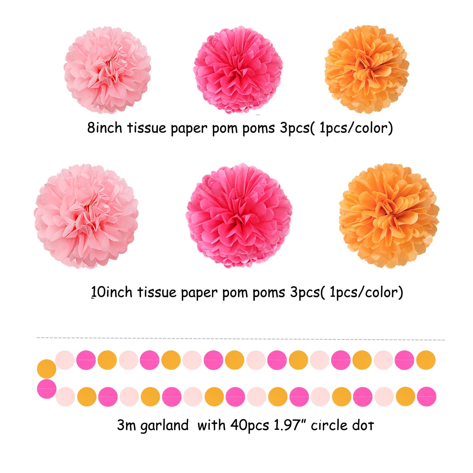 Hot-Pink Burnt-Orange Fall Party Decorations - 23pcs Birthday Baby Shower Tissue Pom Poms Streamers,Sunset Autumn Thanksgiving Tassel Garland Banner,Bridal Wedding Graduation Decor Backdrop Ouruola