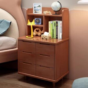 kingbo solid wood nightstand with 6 drawers and 2-tier open shelves, modern bedside table, large night stand for bedrooms, 15.75" d x 23.63" w x 38.98" h, walnut