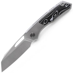 miguron knives m keryx ii front flipper folding knife 3.18" hand ground rubbed satin m390 blade titanium with silver carbon fiber inlay handle pocket knife mgr-605csrii