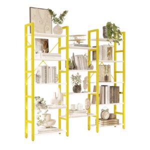 breezestival 5 shelf bookcase, corner bookshelf industrial bookshelves, wide book shelf with metal frame open storage corner cabinet for living room home office, display storage rack, golden