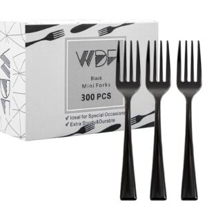 wdf 300 pieces black plastic mini forks-4inches black plastic forks-heavy duty plastic tasting forks-perfect for small appetizers and desserts