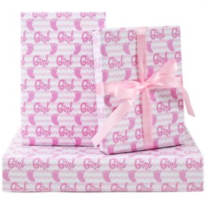 aircool baby girl wrapping paper, it's a girl baby girl feet pink white stripes wrapping paper 20 x 28 inches for girl birthday present gender reveal theme baby shower party kindergarten newborn