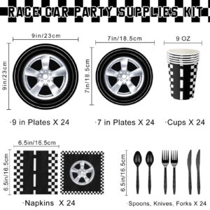 QIYANPAX 168 PCS Race Car Birthday Party Decorations Cars Birthday Party Supplies Includes Plates, Napkins, Cups, Cutlery for Kids Boys Birthday Party Decorations, Serves 24