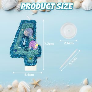 laackys Blue Shell Sequin Number Candle Birthday Cake Number Candle for Mermaid Theme Party, Wedding, Birthday Party Party, Party Decoration Supplies (4)