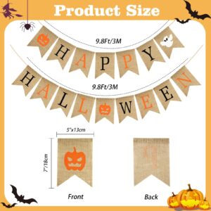 GCQQ Happy Halloween Banner, Prestrung Halloween Banner Burlap, Ghost Burlap Bannner, Black and Orange Halloween Banner Sign, Burlap Halloween Banner for Fireplace, Mantle, Doorway Halloween Party