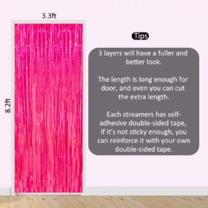 3-Pack Pink Backdrop Party Decorations Tinsel Curtain Party Backdrop Pink Birthday Decorations Photo Booth Streamer Backdrop Pink Theme Bachelorette Graduation Party Decorations