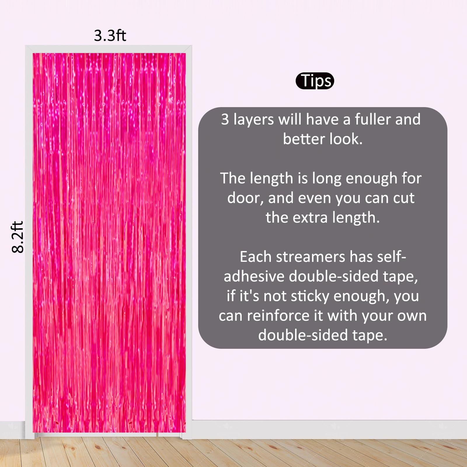 3-Pack Pink Backdrop Party Decorations Tinsel Curtain Party Backdrop Pink Birthday Decorations Photo Booth Streamer Backdrop Pink Theme Bachelorette Graduation Party Decorations