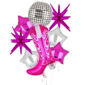 vsiozian pink cowgirl party decorations disco cowgirl balloons cowgirl boot balloon suitable western bridal shower last rodeo bachelorette theme party decorations 8 pcs