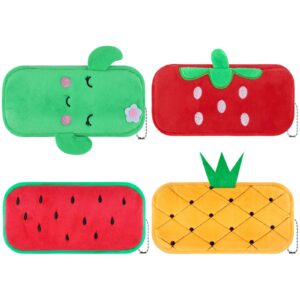 clothmile 4 pcs cartoon pencil pouch fruit pencil pen case bulk cute pencil bag plush stationery bag desk organizer for adults boys girls students classroom school supplies