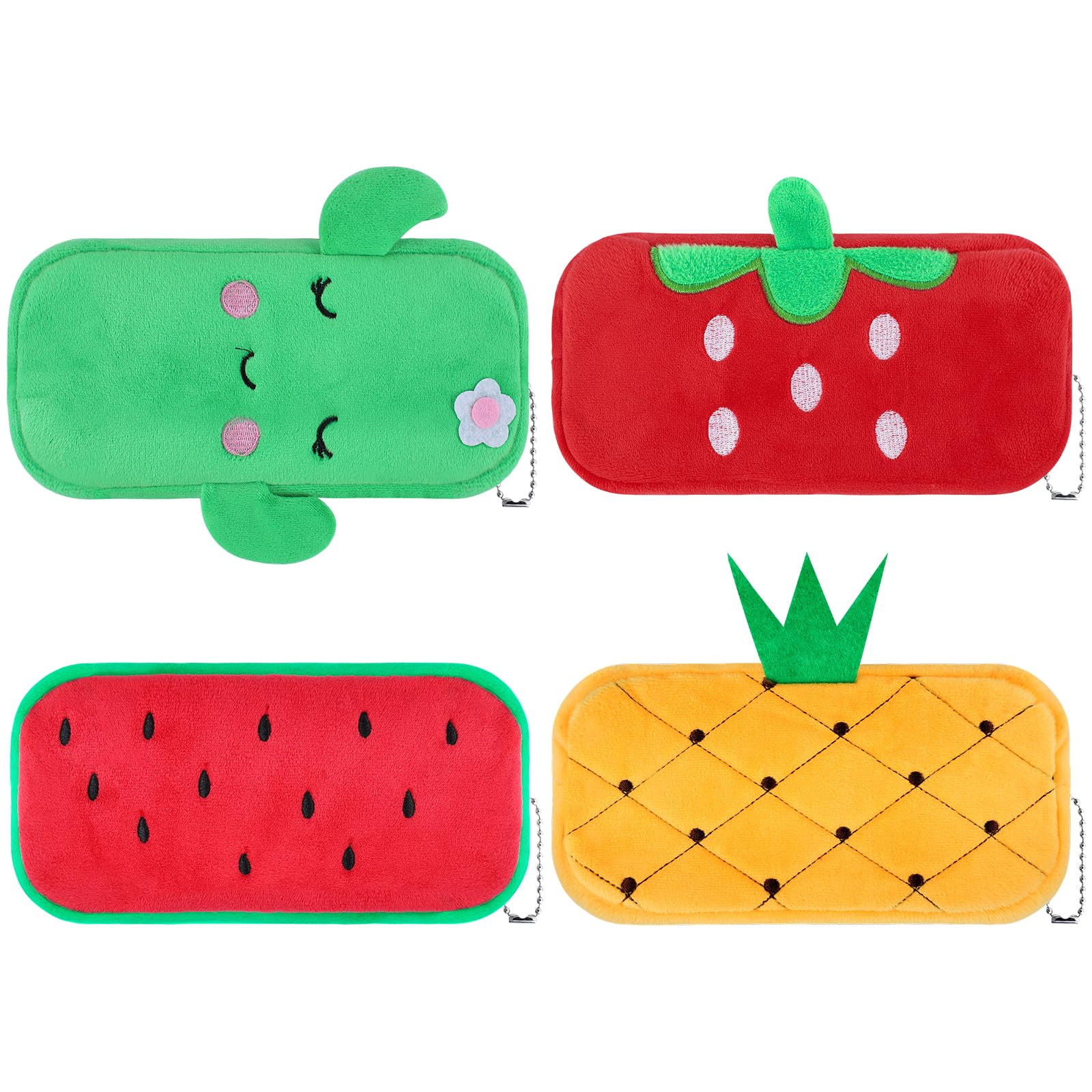 clothmile 4 Pcs Cartoon Pencil Pouch Fruit Pencil Pen Case Bulk Cute Pencil Bag Plush Stationery Bag Desk Organizer for Adults Boys Girls Students Classroom School Supplies