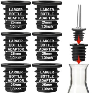 liquor pourer adapters for large liquor bottles and olive oil bottles, up to 1inch/25mm neck bottle, converts regular size spout to large pouring spout, 6 pieces set