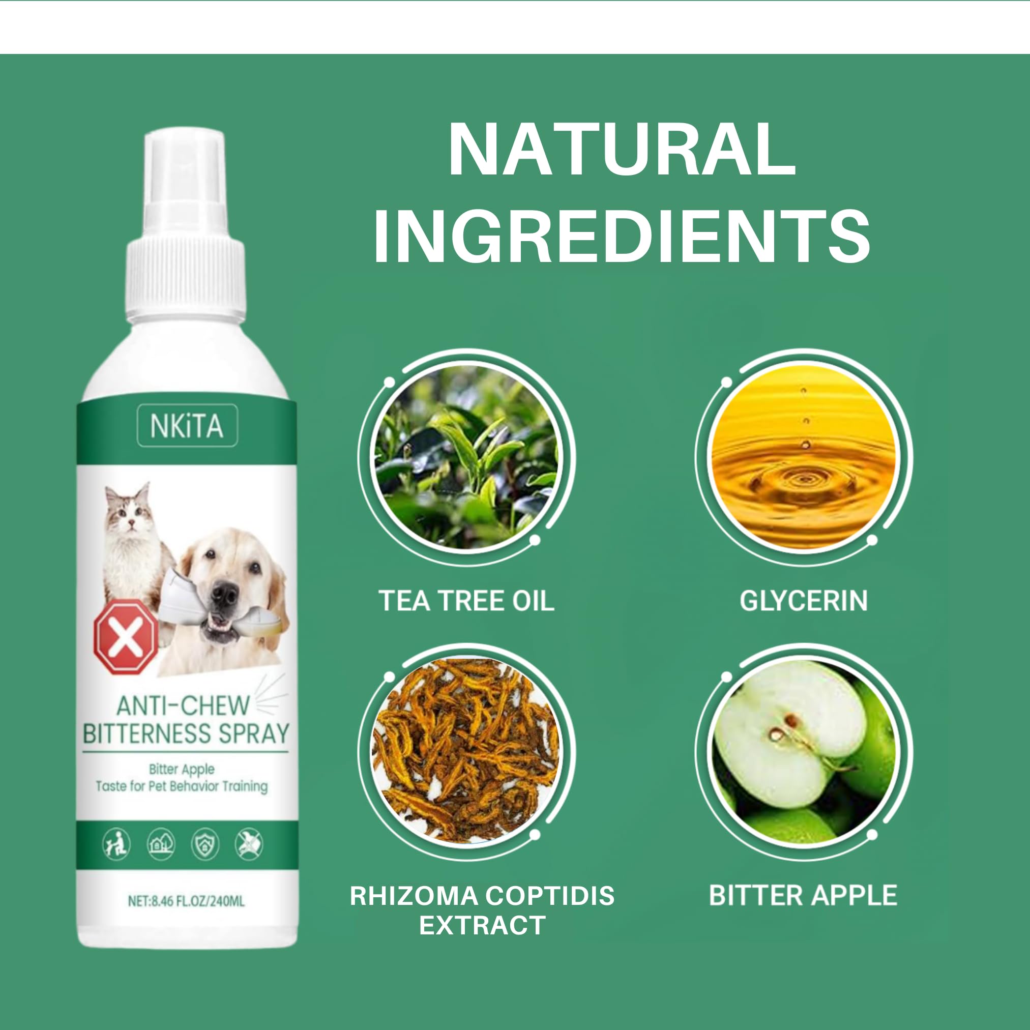 No Chew Spray for Dogs and Cats - 8 Fl Oz - Bitter Apple Spray to Keep Dogs from Chewing Things and Licking Paws - 2 in 1 Alcohol-Free Dog Training & Behavior Aids for Hot Spot and Furniture