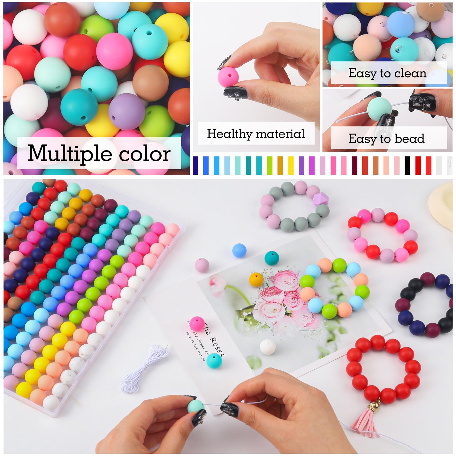 160PCS Silicone Beads,25 Colors 15mm Silicone Beads Bulk for Keychain Making Silicone Rubber Focal Beads for Pens Keychain Beadable Pen Beads for Necklace Jewelry Bracelets DIY Crafts Making