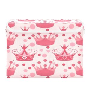 dalawu containers baskets with lids crown pink background fabric foldable storage bins organizer with lid collapsible storage boxes for home bedroom closet office