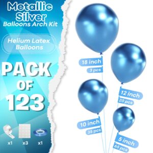 Metallic Blue Balloons Different Size, 123 Packs Blue Balloons Arch Kit, Pack of 18 12 10 5 Inch Chrome Blue Balloons Garland for Graduation Baby Shower Birthday Wedding Decoration