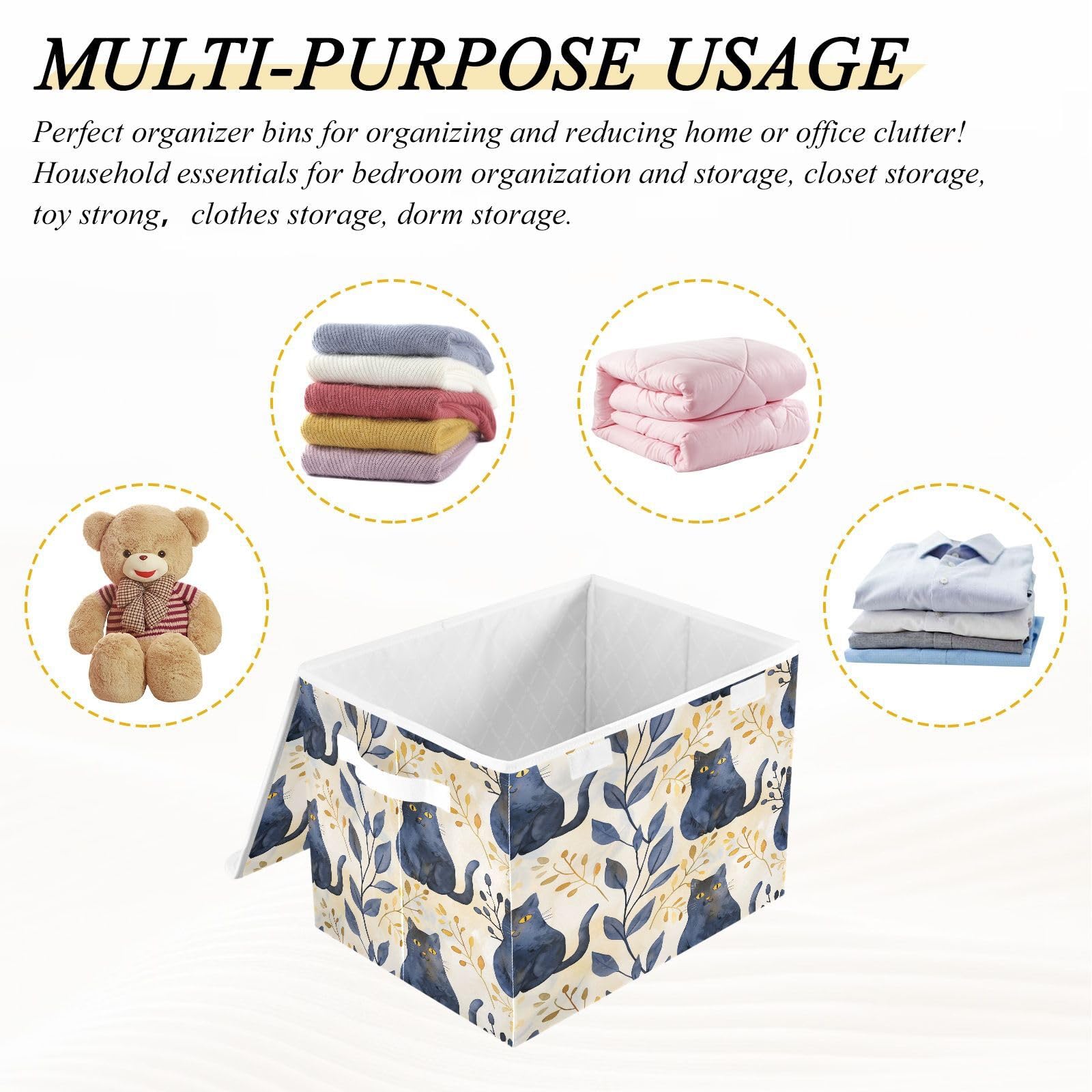 DALAWU Containers Baskets with Lids Adorable Cat Fabric Foldable Storage Bins Organizer with Lid Collapsible Storage Boxes for Home Bedroom Closet Office