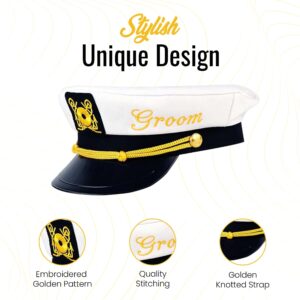 Bachelor Party Captain's Hat, Glasses, Sash Set - Groom To Be Accessories Set Includes Captain's Hat Groom Sunglasses Groom Sash Funny Bridal Shower Groomsman Wedding Gifts Favors Decor Decorations