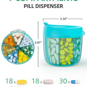 PULIV Portable Pill Dispenser Bottle, Vitamin Organizer with 7 Compartments, Holds Plenty of Supplements with Anti-Mixing & Wide Openings Design, Easy to Retrieve Meds, Includes 20 Pcs Labels Blue