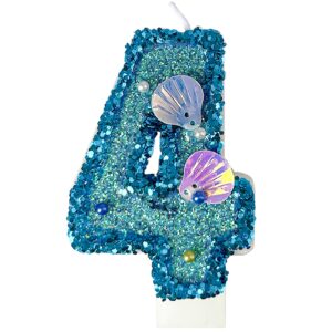 laackys blue shell sequin number candle birthday cake number candle for mermaid theme party, wedding, birthday party party, party decoration supplies (4)