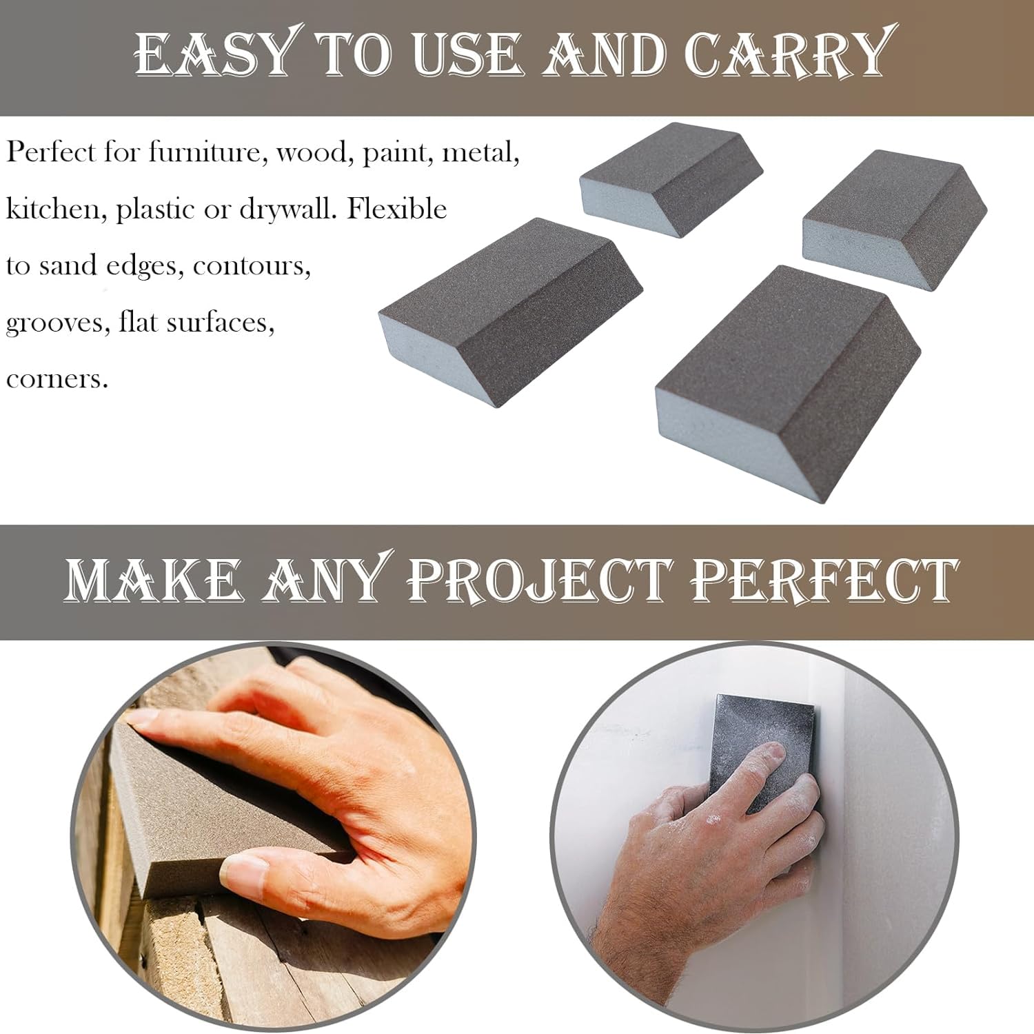 4 Pack 220 Grit Single Angle Sponge Sanding Block, Washable and Reusable Sanderpaper Hand Sanding Sponge for Wood Drywall Metal Home Sanding