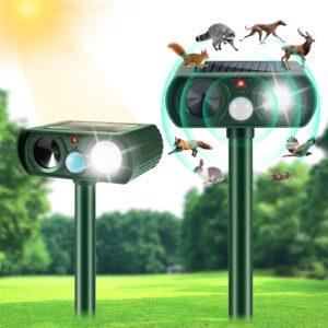 2024 upgraded solar deer repellent devices for garden,ultrasonic cat repellent outdoor animal repeller with motion sensor to scare squirrel dog raccoon rabbit coyote skunk repellent for yard,2 pack