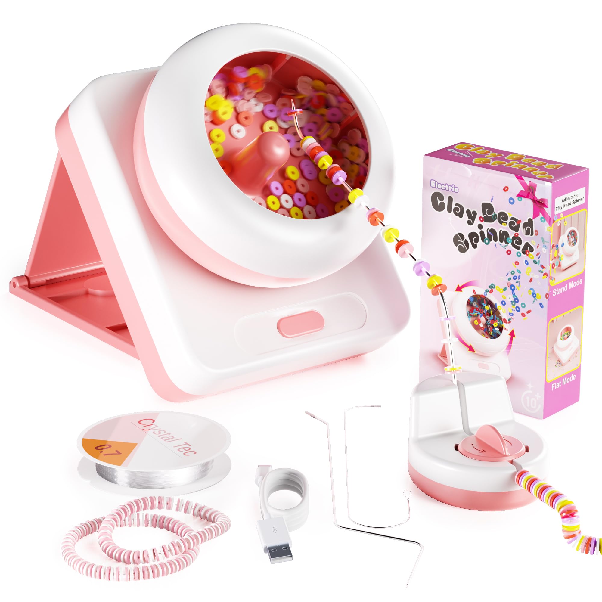 Electric Bead Spinner, Cordless Clay Bead Spinner Rechargeable with 3 Speeds 9 Adjustable Angles and Needles, Automatic Seed Bead Spinner for Bracelet Jewelry Necklaces Making, Gift Ideas for Girls