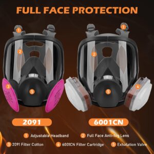 Wytcyic Reusable Respirator full Face Gas Cover, Organic Vapor Mask and Anti-fog, for Painting, mechanical polishing, logging, welding, Against Dust, Staining, Sanding & Cutting