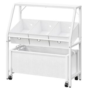 MAHANCRIS Toy Storage Organizer for Kids, Toddler Toy Storage with Wheeled, Toy Storage Shelf with 3 Storage Bin, for Living Room, Nursery, Playroom, Bedroom, White SCBW16801