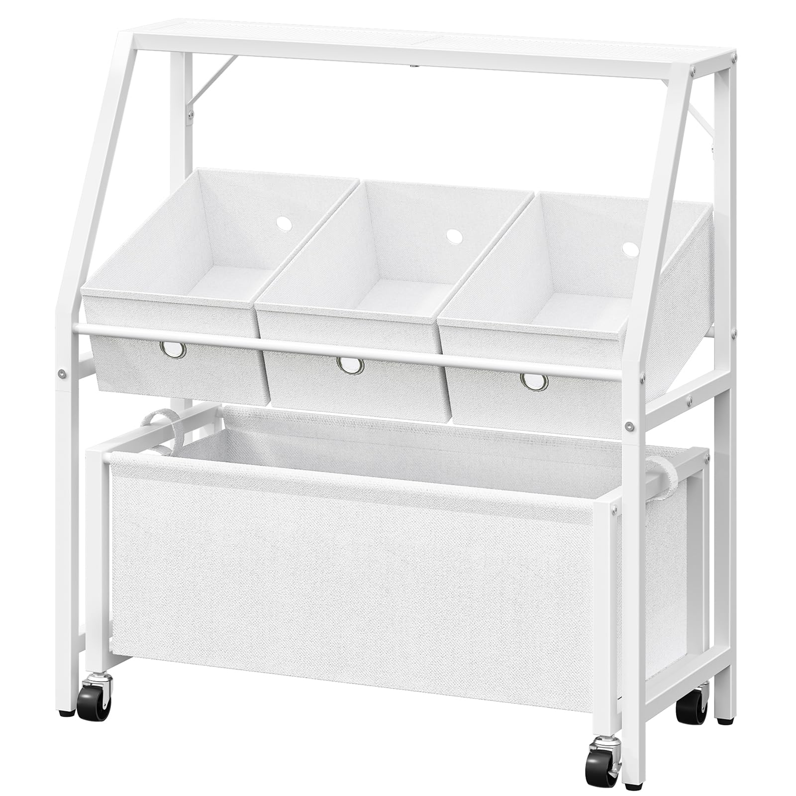 MAHANCRIS Toy Storage Organizer for Kids, Toddler Toy Storage with Wheeled, Toy Storage Shelf with 3 Storage Bin, for Living Room, Nursery, Playroom, Bedroom, White SCBW16801