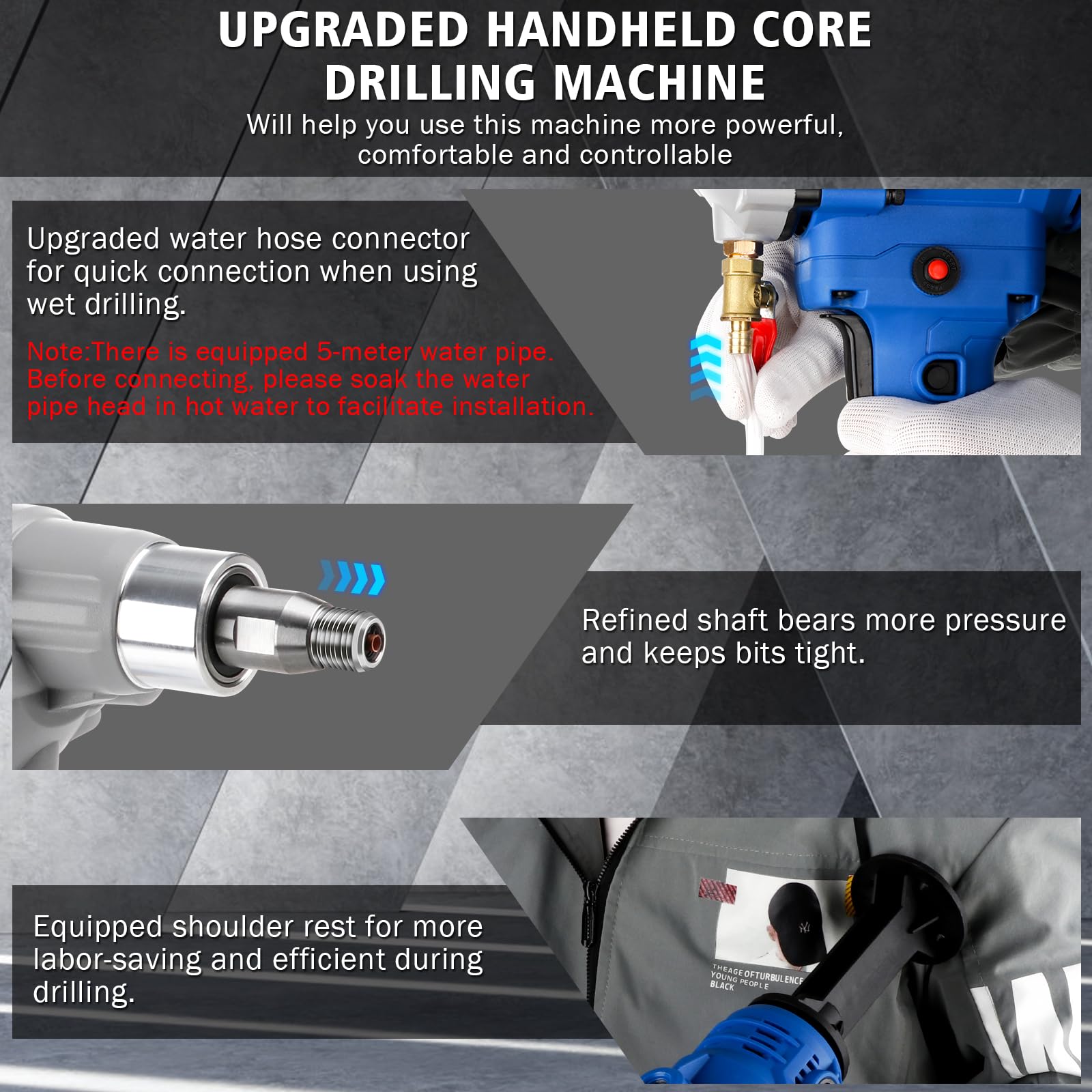 Diamond Core Drilling Machine,1900RPM Wet & Dry Handheld Concrete Core Drill Rig,1-1/4" Thread Core Drill Rig with Water Pump Water Pipe for Concrete Brick Stone Block,with 1.25in/2.5in/4in Drill Bits