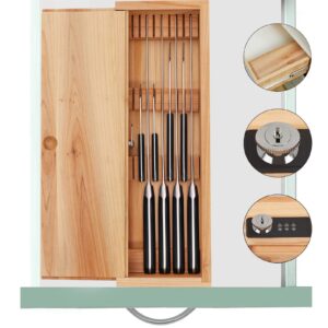 ecoaterui kitchen knife storage box with lock - kids safe in drawer knife block, wooden sharp knives holder & organizer, multi purpose knife lock box, knife storage alternative (knives not included)