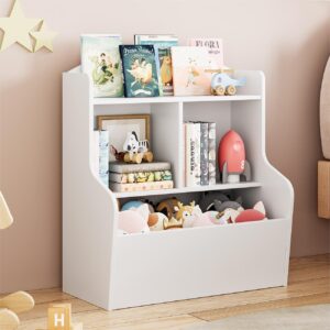 idealhouse 3-tier toy storage cabinet and bookcase, multi shelf with cubby organizer cabinet for toys, for playroom, bedroom, hallway and kindergarten school, white