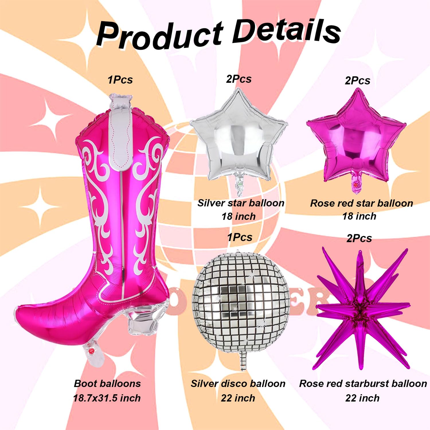 Vsiozian Pink Cowgirl Party Decorations Disco Cowgirl Balloons Cowgirl Boot Balloon Suitable Western Bridal Shower Last Rodeo Bachelorette Theme Party Decorations 8 Pcs