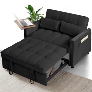 rovibek 3 in 1 convertible sleeper sofa bed loveseat pull out couch bed 55 inch velvet futon couch lounge with side table, reclining backrest, pillows, pockets, furniture for living room