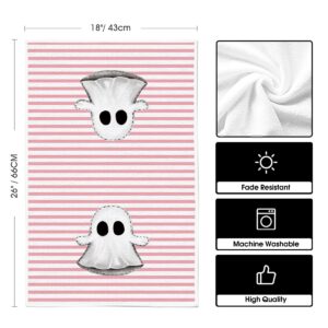 Artoid Mode Pink Stripes Ghost Boo Spooky Halloween Kitchen Towels Dish Towels, 18x26 Inch Bow Knot Decoration Hand Towels Set of 4