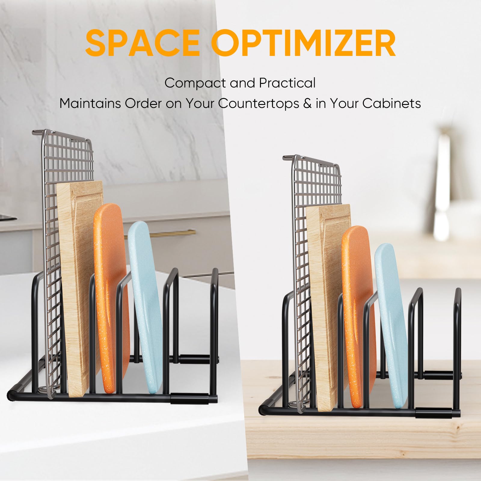 Cutting Board Organizer Rack- Metal Black Holder Stand for Cutting Boards, Baking Sheets, Cookie Pans, Cooling Small Racks Storage Stand and Bakeware for Kitchen Cabinet Countertop Bakeware Organizer