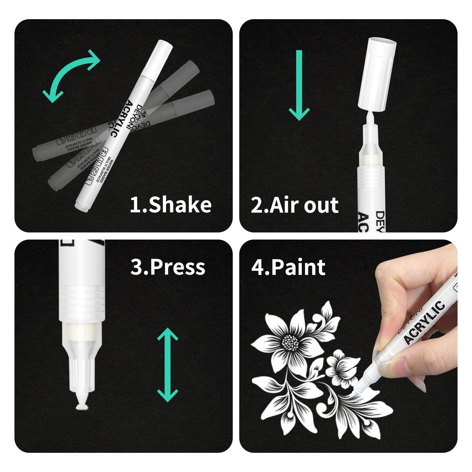 DEYONI 2pcs white Acrylic Paint Pens,0.7 mm extra Fine Tip,Water Based Acrylic Markers for Wood, Black Paper, Rock Painting, Stone