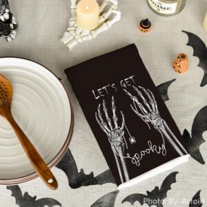 Artoid Mode Skeleton Hand Spooky Halloween Kitchen Towels Dish Towels, 18x26 Inch Bones Let's Get Decoration Hand Towels Set of 2