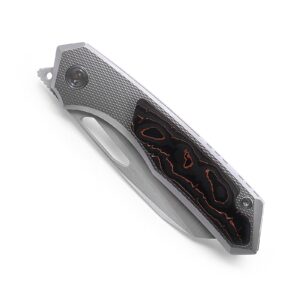 Miguron Knives M Keryx II Front Flipper Folding Knife 3.18" Hand Ground Rubbed Satin M390 Blade Sandblasting Titanium With Bronze Carbon Fiber Inlay Handle Pocket Knife MGR-605CBNII