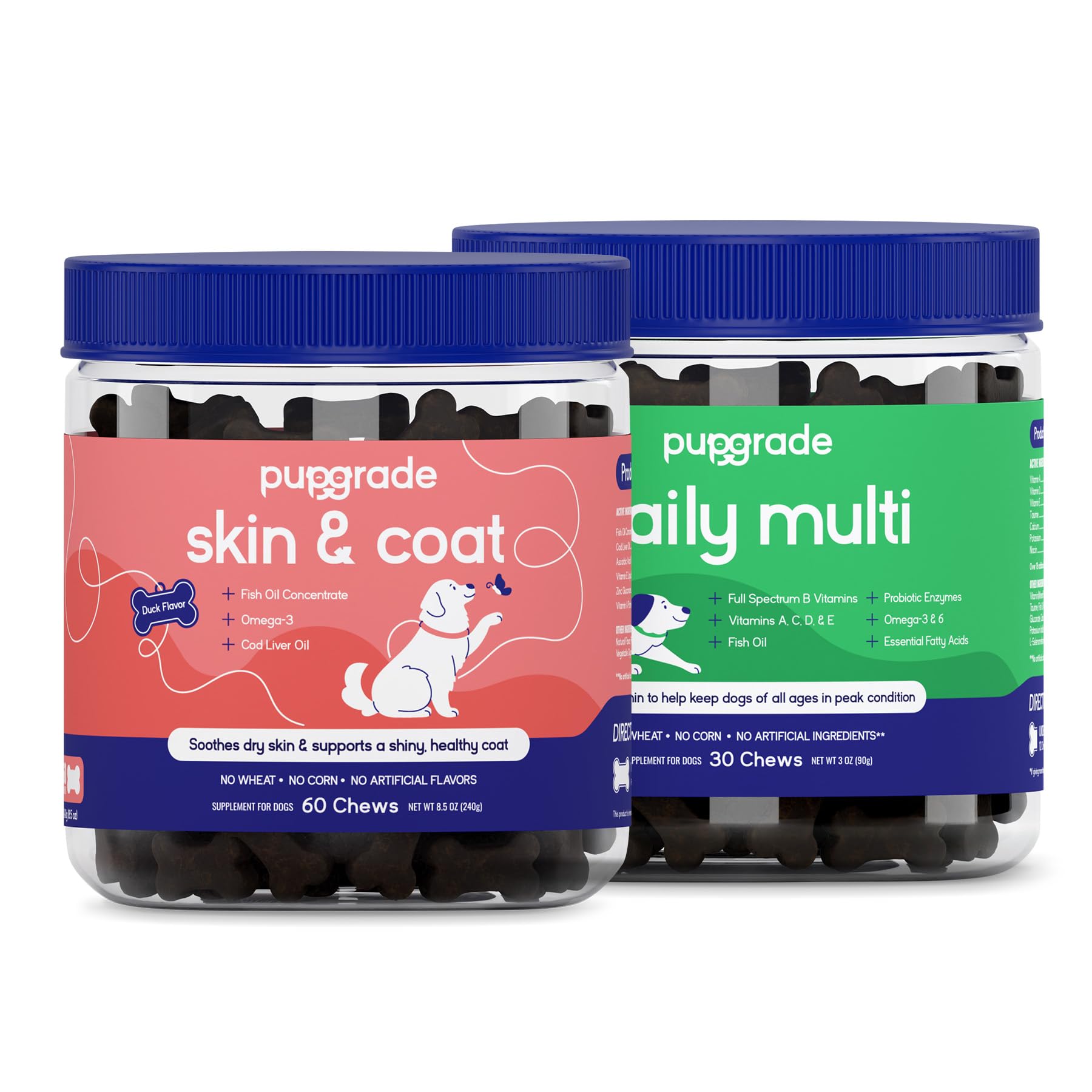 PupGrade 2-Pack Skin & Coat and Daily Multivitamin for Dogs - Coat Care & Allergy Defense Supplement with Natural Fish Oils - All-in-One Supplement - 90 Chews