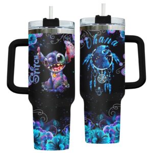 gepostore blue alien 40 oz tumbler with lid stainless steel, cute cartoon movie character tumbler, birthday gifts for movie lovers