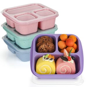 globright snack box containers 4 pack, 3 compartments bento box for kids, lightweight adults lunch containers, meal prep containers reusable bpa free (wheat)