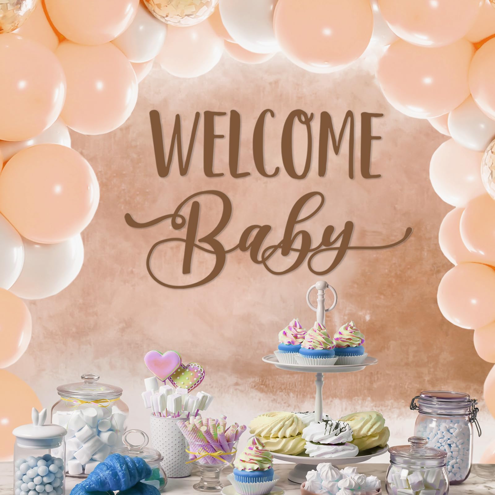 Dunzoom Welcome Baby Baby Shower Party Decal Sign Baby Shower Welcome Sign Decorations Baby Shower Party Wall Decal Sign Pregnancy Gender Reveal Stickers Boy or Girl for Wall Balloon Arch Backdrop