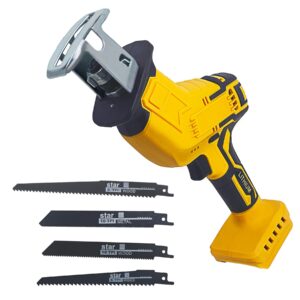 cordless reciprocating saw for dewalt 20v battery, brushless power recipro saw, 0-3500spm variable speed, tool-free blade change, 4 saw blades kit for wood/metal/pvc cutting, bare tool