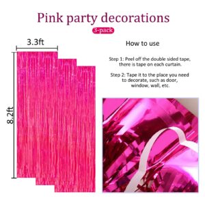 3-Pack Pink Backdrop Party Decorations Tinsel Curtain Party Backdrop Pink Birthday Decorations Photo Booth Streamer Backdrop Pink Theme Bachelorette Graduation Party Decorations