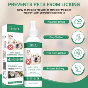 No Chew Spray for Dogs and Cats - 8 Fl Oz - Bitter Apple Spray to Keep Dogs from Chewing Things and Licking Paws - 2 in 1 Alcohol-Free Dog Training & Behavior Aids for Hot Spot and Furniture