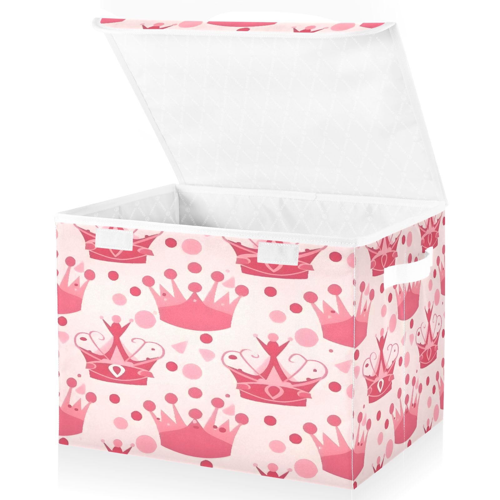 DALAWU Containers Baskets with Lids Crown Pink Background Fabric Foldable Storage Bins Organizer with Lid Collapsible Storage Boxes for Home Bedroom Closet Office