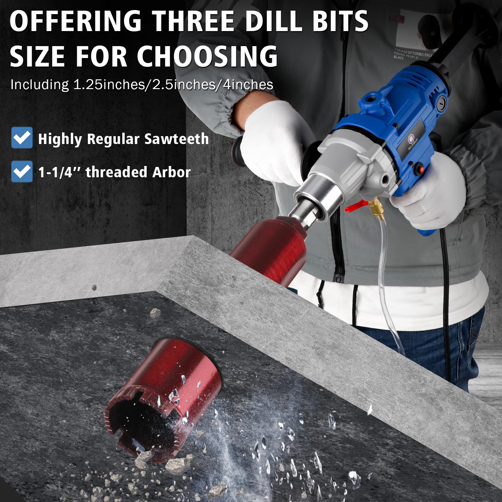 Diamond Core Drilling Machine,1900RPM Wet & Dry Handheld Concrete Core Drill Rig,1-1/4" Thread Core Drill Rig with Water Pump Water Pipe for Concrete Brick Stone Block,with 1.25in/2.5in/4in Drill Bits