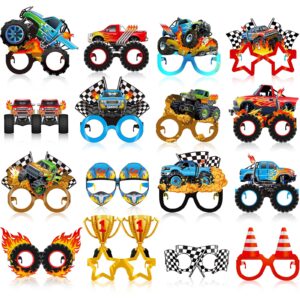 jenaai 32 pcs monster truck party decorations trucks paper glasses monster truck photo booth props truck theme eyeglasses for monster truck birthday party supplies favors